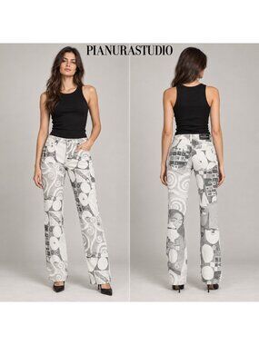Pianura Studio Abstract Art Print Stretch Jeans Size 30 Made in Italy